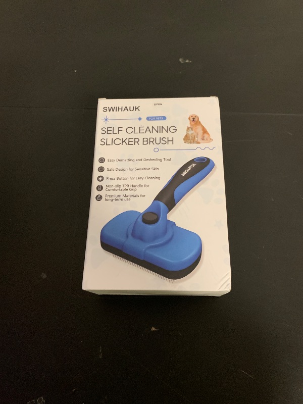Photo 1 of Swihauk Self Cleaning Slicker Brush - Skin Friendly Deshedding Grooming Tool for Dogs & Cats, Suitable for Shedding & Haired Pets, with Pet Supplies Accessories, Blue
