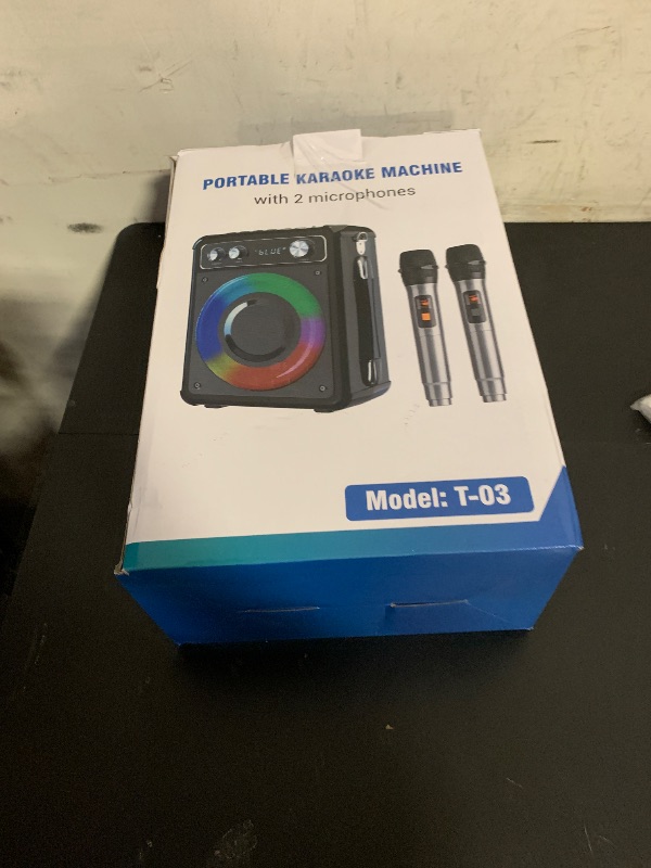 Photo 1 of VOSOCO Karaoke Machine, Portable Bluetooth Karaoke Speaker with 2 Wireless Microphones, PA System for Adults Kids with LED Lights, Supports FM/AUX/USB/TF for Home Party