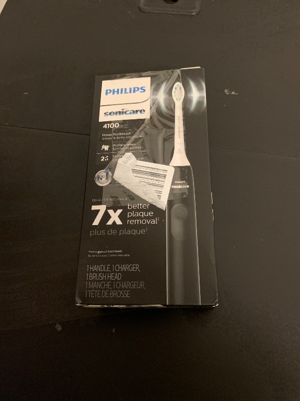 Photo 1 of Philips Sonicare 4100 Rechargeable Electric Toothbrush, with Pressure Sensor, 2 Intensity Settings, SmarTimer and QuadPacer, 14-Day Battery Life, Black, Model HX3681/24