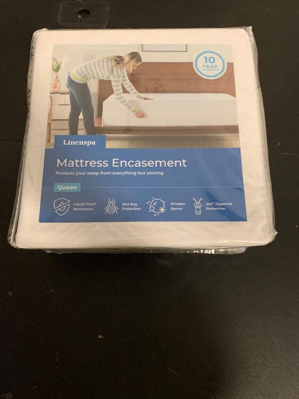 Photo 1 of Linenspa Zippered Mattress Encasement – Queen Size Waterproof Mattress Protector – Quiet Cover & Complete protection – Dorm Room Essentials, White
