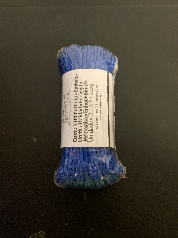 Photo 1 of Amazon Basics 550 Type III Paracord, 7-Strand Core, High Strength - 5/32 in x 100 ft (4mm x 30m), Blue