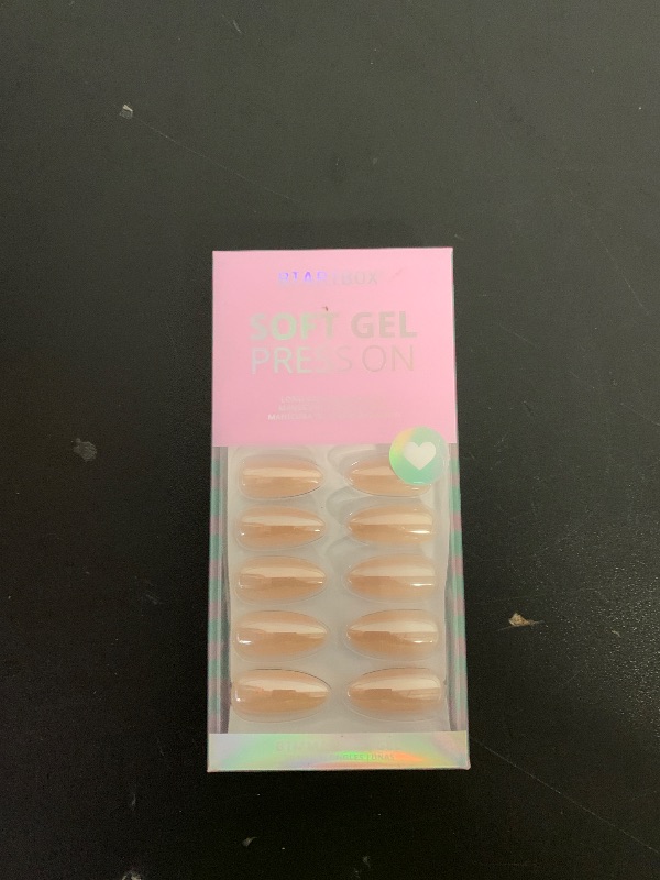 Photo 1 of BTArtbox Press on Nails Almond Medium Soft Gel Chrome Nails, Light Weight & Fit Perfectly, Natural Fake Nail with Nail Glue, Nude Glue On Nails in 15 Sizes - 30 Nail Kit, Champagne Glazed