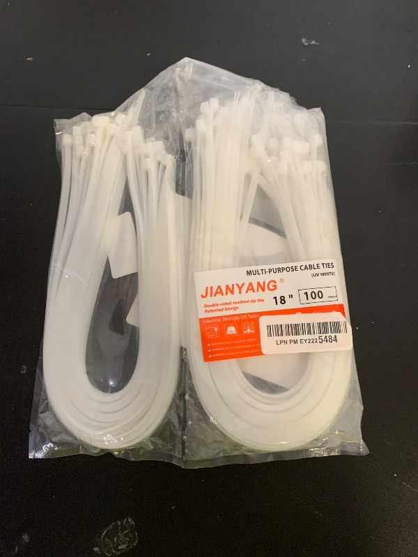 Photo 1 of 18 Inch Zip Ties Double Sided Toothed,120 LBS Tensile Strength Heavy Duty Cable Wire Ties With Self-Locking Adjustable More Durable Nylon Tie Wraps for Indoor Outdoor White?100 Pack?