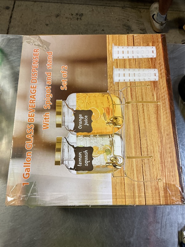 Photo 1 of 1 Gallon Glass Drink Dispenser Set of 2 – Drink Dispensers for Parties, Beverage Dispenser with Stand & 100% Leakproof Spigot, Ideal for Lemonade, Juice, Iced Tea, Laundry Detergent Dispenser