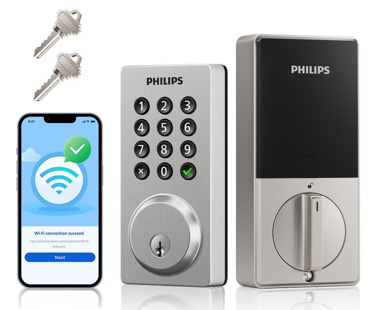 Photo 1 of Philips WiFi Smart Keypad Deadbolt Lock, App Remote Control, No Hub Required, Support Alexa & Google Assistant, Keyless Entry Door Lock with Auto Lock, Digital Smart Locks for Front Door, Satin Nickel