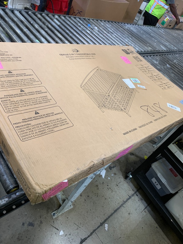 Photo 1 of Dream On Me Odelle 5-in-1 Convertible Full-Size Baby Crib in Almond Butter, GreenGuard Gold & JPMA Converts to Toddler, Day & Full-Size Bed, Sustainable Pinewood, 3 Mattress Heights