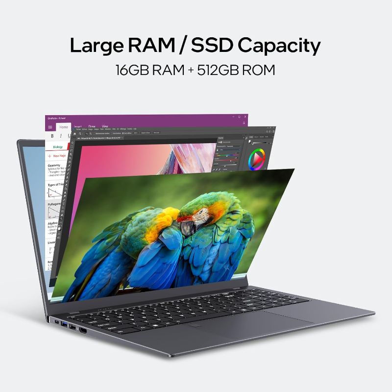 Photo 1 of 15.6-inch, 16GB RAM, 512GB SSD, FHD IPS Display Laptop Computer, N5095 Quad Core, 2.4/5G WiFi, BT4.2 Backlit and Fingerprint, Lightweight and Portable
