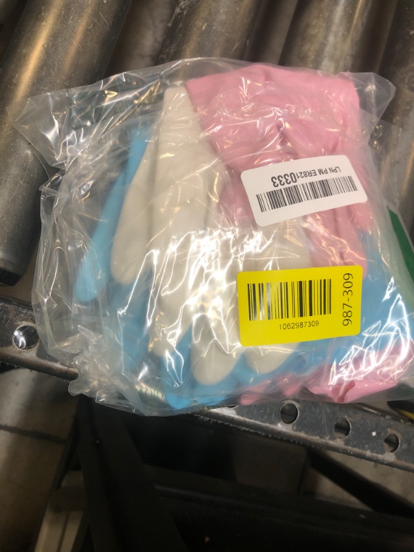 Photo 1 of Bamllum Rubber Cleaning Gloves - 3 Pairs Latex Free Kitchen Cleaning Gloves with Cotton Liner- Household Dishwashing Gloves, Non- Slip Waterproof (Medium, Blue+Pink+White)
