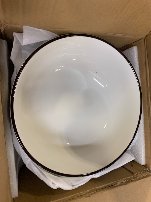Photo 1 of Dafuceramic Salad Bowls, 120 OZ(10") Large Serving Bowls Set of 2, Ceramic White Serving Bowls for Salad, Soup, Pasta and Dinner, Large Porcelain Bowl Set for Entertaining with Black on the Rim