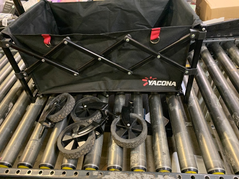 Photo 1 of Yozoia Wagons Carts Foldable, Lightweight Portable Utility Shopping Cart with Wheels, Folding Grocery Wagon Cart for Grocery, Camping, Shopping, Beach, Garden, Sports Black