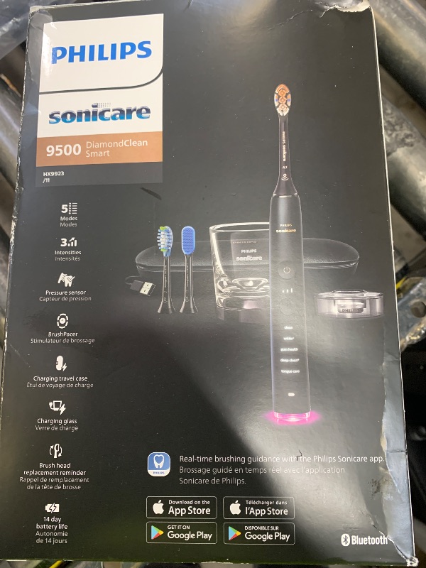 Photo 1 of Philips Sonicare DiamondClean Smart 9500 Electric Toothbrush, Sonic Toothbrush with App, Pressure Sensor, Brush Head Detection, 5 Brushing Modes and 3 Intensity Levels, Black, Model HX9923/11