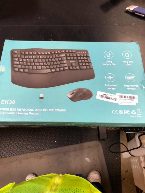 Photo 1 of Wireless Keyboard and Mouse Combo,2.4G Full Size Wave Keys Ergonomic Keyboard with Wrist Rest for Natural Typing, 3 DPI Adjustable Ergonomic Silent Mouse for Computer/Laptop/Windows/Mac (Grey)