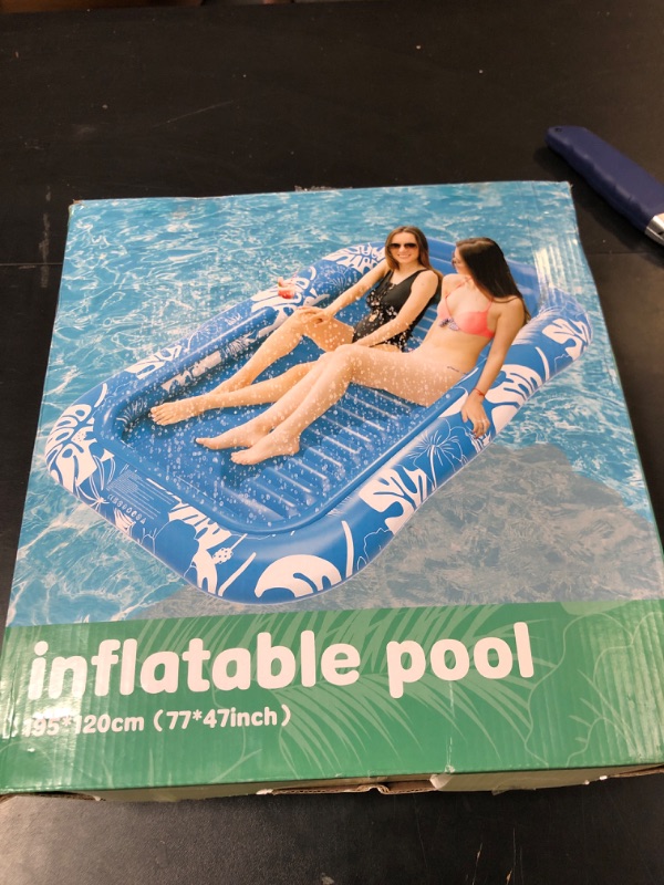 Photo 1 of Inflatable Tanning Pool Lounger Float with Sprinkler, 77" x 48" Pool Floats Adult with Pillow, 6 in 1 Suntan Tub Raft Floatie with Drink Holder Sunbathing Water Lounge