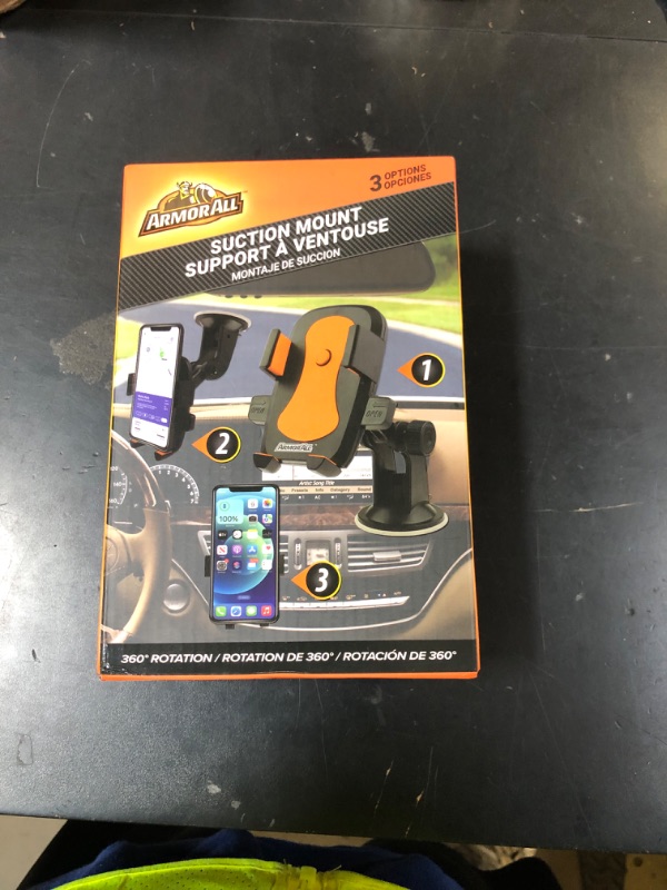 Photo 1 of Armor All Phone Mount for Cars, 3-in-1 Phone Holder, Suction Dashboard, Windshield, & Vent Mount, 360° Rotation, Fits iPhone Max, Android, and All Smartphones, 3.5” inch Grip, Quick Release Button
