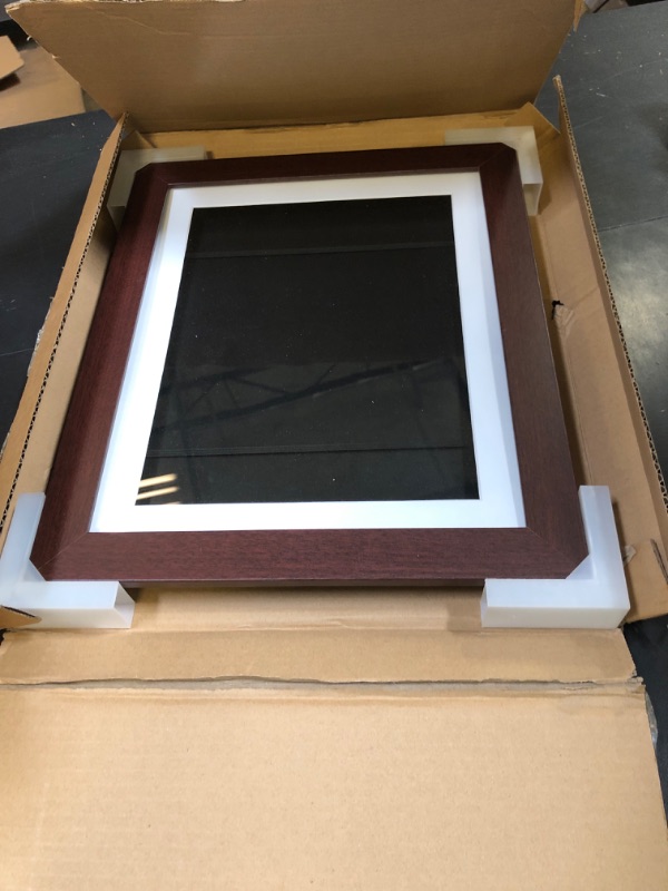 Photo 1 of 11x11 Frame with Mat - Brown 14x14 Frame Wood Made to Display Print or Poster Measuring 11 x 11 Inches with White Photo Mat