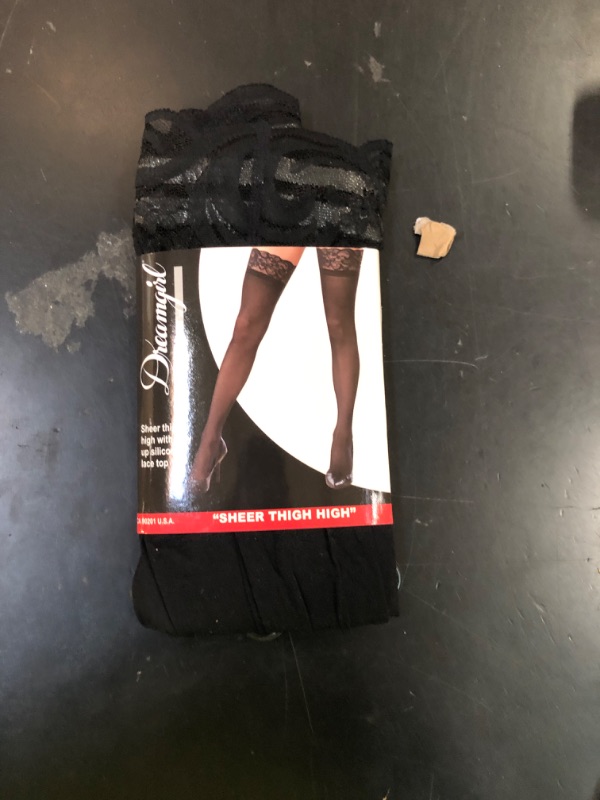 Photo 1 of Dreamgirl Womens Pantyhose, Hosiery, Nylons, Stockings With Comfort Lace Top Anti-slip Silicone Elastic Band Sheer Thigh Socks, Black