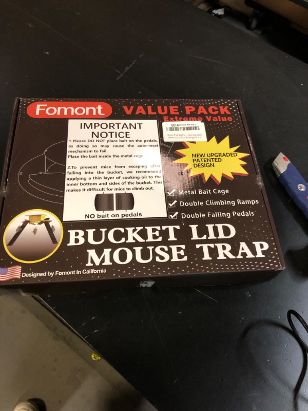 Photo 1 of Fomont 2024 New Upgraded Bucket Lid Mouse Trap-Metal Bait Cage-Auto Reset-5 Gallon Bucket Fit-Humane-Indoor Outdoor-Rat Trap