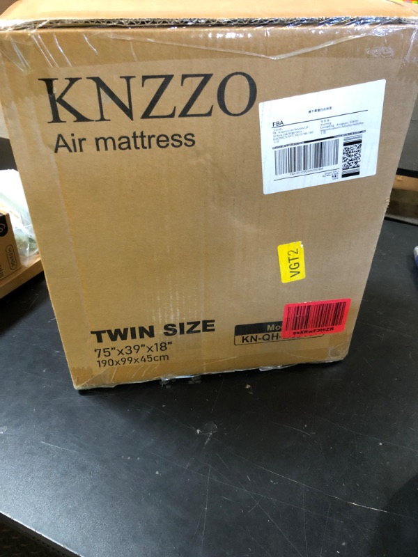 Photo 1 of KNZZO Twin Air Mattress with Built-in Pump, 18" Top Inflatable Mattress with Waterproof Flocking Fabric, Three-Minute Quick-Inflatable Bed. Portable Blow Up Mattress for Home, Outdoor and Guests