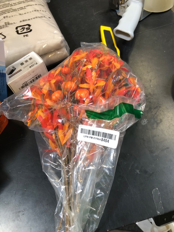 Photo 1 of LLZLL Artificial Fall Flowers 12 Pack Fall Floral Picks with Pumpkins and Berries 17 Inch Orange Forsythia Stems for Autumn Flower Arrangements Home Thanksgiving Decorations