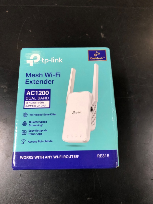 Photo 1 of TP-Link AC1200 WiFi Extender, 2025 Wirecutter Best WiFi Extender, 1.2Gbps Home Signal Booster, Dual Band 5GHz/2.4GHz, Up to 1600 Sq.ft and 32 Devices, EasyMesh Compatible, One Ethernet Port (RE315)
