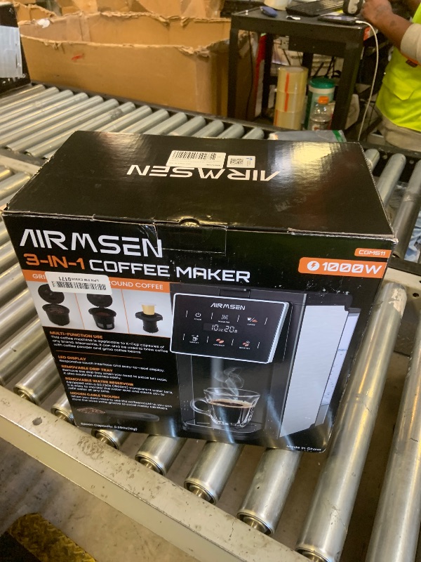 Photo 1 of AIRMSEN Grind & Brew Coffee Maker with Grinder - Single Serve Machine Compatible with K-Cup Pods & Ground, 1000W Fast 6-14oz Brewer, Descaling Alert, Touchscreen & 50oz Removable Tank (Large)