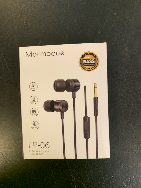 Photo 1 of MORMOQUE EP-06 Wired Earbuds in-Ear Earphones,Build-in Microphone Noise Isolating Headphones,3.5mm Jack 4.9ft Long Cord Ear Buds,HD Bass Audio,with 6 Ear Tips,for Smartphones/Laptop/Computer Etc-Black