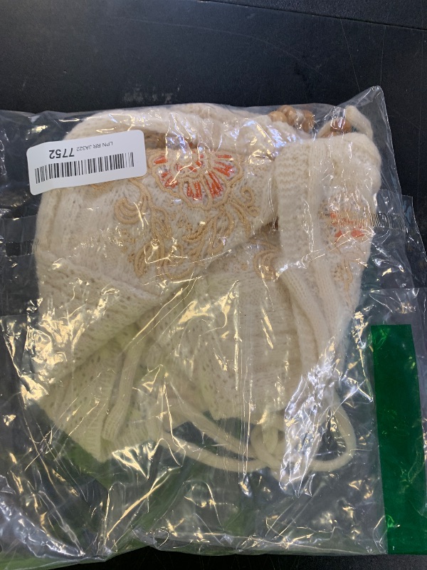Photo 1 of SHENHE Women's Open Back Knitted Halter Crop Top Tie Backless Embroidered Hippie Top Apricot Flower X-Small