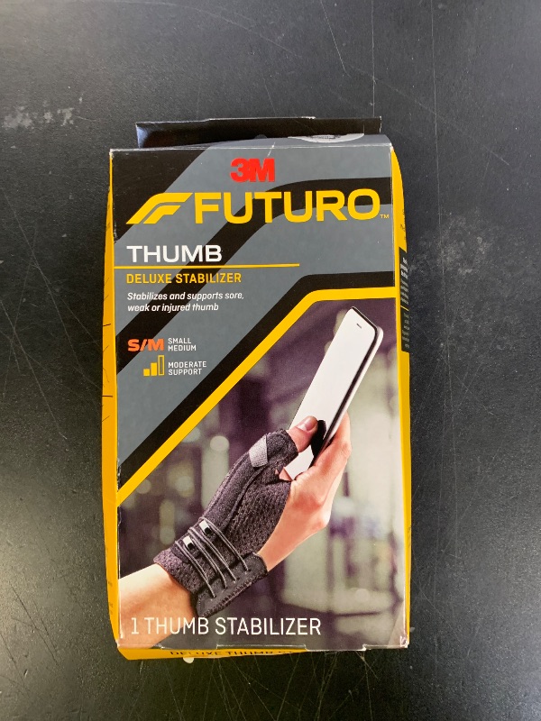 Photo 1 of FUTURO Deluxe Thumb Stabilizer, Left or Right Hand, Small/Medium Size, Adjustable, Stabilizes and Supports Sore, Weak or Injured Thumb, Soft and Breathable Materials Enhance Comfort (45843ENR)