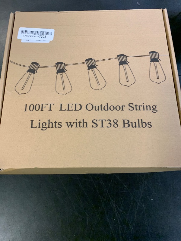 Photo 1 of Brightever LED Outdoor String Lights 100FT Patio Lights with 52 Shatterproof ST38 Vintage Edison Bulbs, Outside Hanging Light Waterproof for Porch, Deck, Garden, Backyard, Balcony, Dimmable 2700K