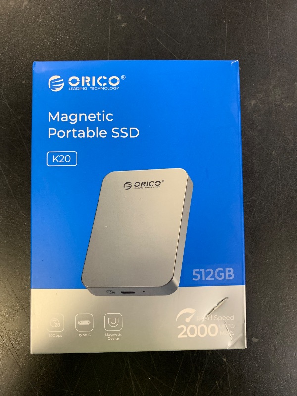 Photo 1 of ORICO 512GB Magnetic Portable SSD, Aluminum Alloy, 4K 120 fps ProRes HDR Record and Store, Up to 2000MB/s, External Solid State Drive, Compatible with iPhone 16 Pro Max, Tablet, Computer - K20