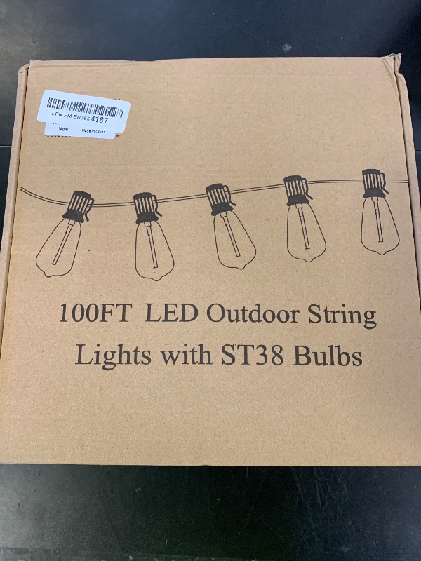 Photo 1 of Brightever LED Outdoor String Lights 100FT Patio Lights with 52 Shatterproof ST38 Vintage Edison Bulbs, Outside Hanging Light Waterproof for Porch, Deck, Garden, Backyard, Balcony, Dimmable 2700K