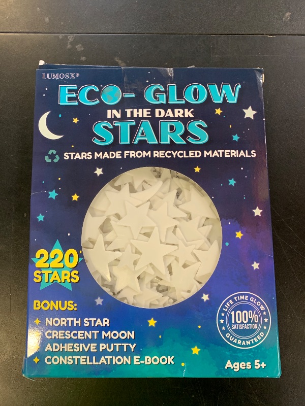 Photo 1 of LUMOSX Glow in the Dark Stars for Ceiling – 220pcs Recycled Material Stars with North Star, Moon & Constellation E-Book for Kids' Room Decor