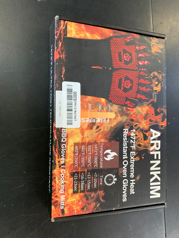 Photo 1 of ARFNKIM BBQ Oven Gloves 1472? Heat Resistant Oven Mitts Silicone Non-Slip Cooking Gloves for Barbecue, Grilling, Baking, Welding, Smoker (A Pair) (Black)