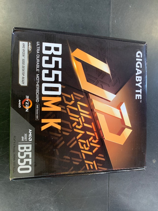Photo 1 of GIGABYTE B550M K Motherboard, Supports AMD AM4 Ryzen 5000 Processors, Micro-ATX, DDR4, Dual M.2, SATA 6Gb/s, Realtek GbE LAN, PCIe 4.0
