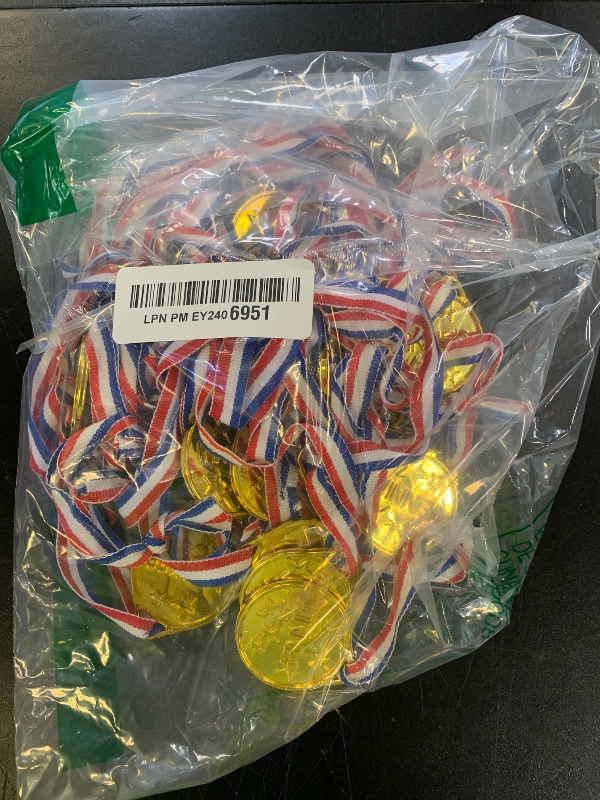 Photo 1 of Jilukibo 24PCS Gold Winner Award Medals for Parties, Competition,Students Rewards, Games, Sports, Dress Up, Plastic Winner Medals with Ribbon Necklaces