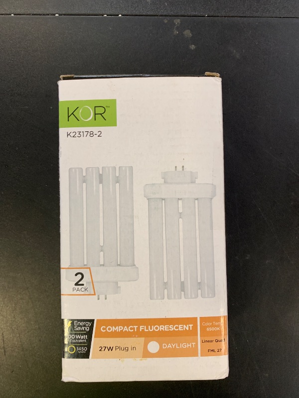 Photo 1 of KOR Pack of 2 - FML27-65K Light Bulbs 27 Watt 4 Pin FML Lamp Replacement Bulb 6500K Natural Spectrum Daylight CFL 27W Plugin GX10Q-4 Base