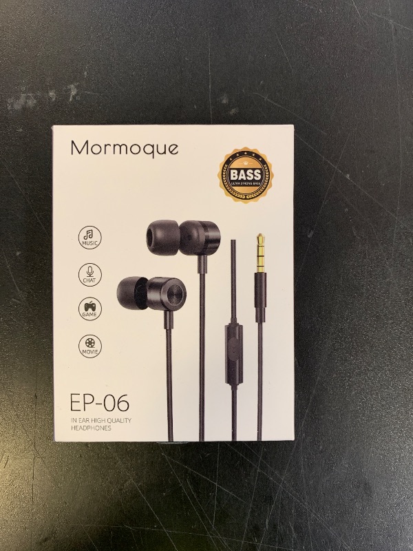 Photo 1 of MORMOQUE EP-06 Wired Earbuds in-Ear Earphones,Build-in Microphone Noise Isolating Headphones,3.5mm Jack 4.9ft Long Cord Ear Buds,HD Bass Audio,with 6 Ear Tips,for Smartphones/Laptop/Computer Etc-Black