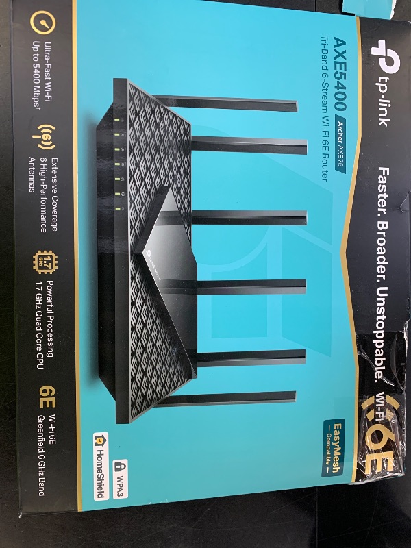 Photo 1 of TP-Link AXE5400 Tri-Band WiFi 6E Router (Archer AXE75), 2025 PCMag Editors' Choice, Gigabit Internet for Gaming & Streaming, New 6GHz Band, 160MHz, OneMesh, Quad-Core CPU, VPN & WPA3 Security