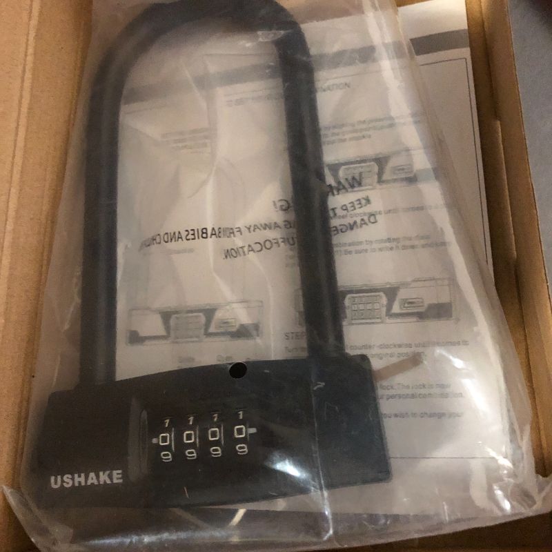 Photo 1 of USHAKE Lock, 4-Digit Resettable Combination E-Bike Large U Shaped Lock with 5Ft Steel Cable for Electric Bike, Bicycle, Escooter, Motorcycle,Door