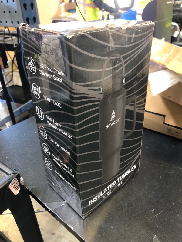 Photo 1 of 40 oz Tumbler with Handle and Straw or Convert to 40 oz Insulated Water Bottle Fits in Cup Holder. Stainless Steel Metal Water Flask with 2 Lids for Travel,Camping,Gym Sports Coffee Mug Thermal Cup