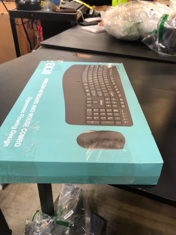 Photo 1 of Wireless Keyboard and Mouse Combo,2.4G Full Size Wave Keys Ergonomic Keyboard with Wrist Rest for Natural Typing, 3 DPI Adjustable Ergonomic Silent Mouse for Computer/Laptop/Windows/Mac (Grey)