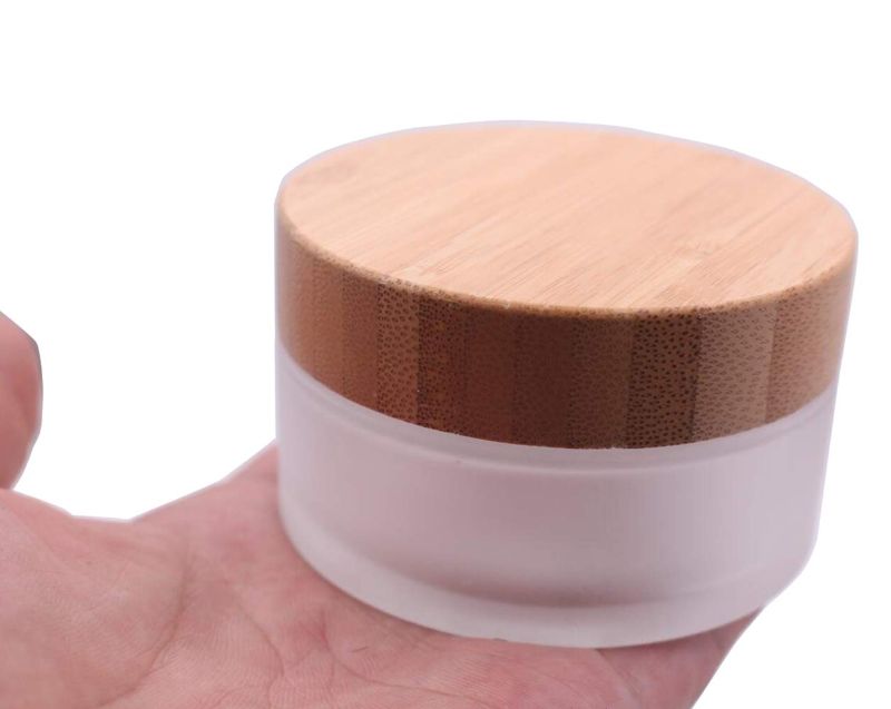 Photo 1 of 100g 100ml Environmental Bamboo Lid Frosted Glass Bottle Cream Jars Empty Cosmetic Comtainer 1pcs