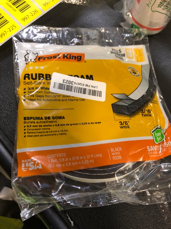 Photo 1 of Frost King R338H Self-Stick Rubber Foam Weatherseal, 3/8"W, 3/16"T, Black|Blacks