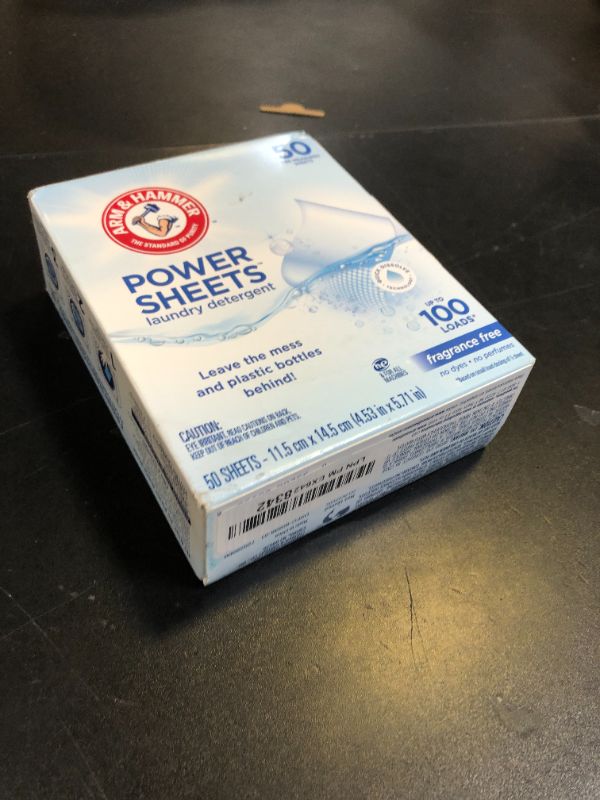 Photo 1 of ARM & HAMMER Power Sheets Laundry Detergent, Fragrance Free, Dermatologist Tested Concentrated Laundry Detergent Sheets, 50 Count, up to 100 Small Loads