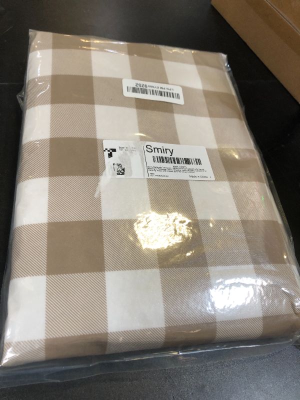 Photo 1 of Smiry Rectangle Table Cloth, Waterproof Vinyl Tablecloth with Flannel Backing, Wipeable Buffalo Plaid Table Cover for Dining, Indoor and Outdoor (Khaki & White, 60"x120")