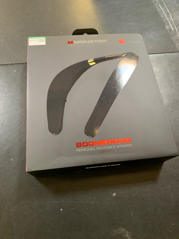 Photo 1 of Monster Boomerang Neckband Bluetooth Speaker, Neck Wireless Wearable Speaker with 12H Playtime, True 3D Stereo Sound, Portable Soundwear, IPX7 Waterproof, for Home Sport Outdoor
