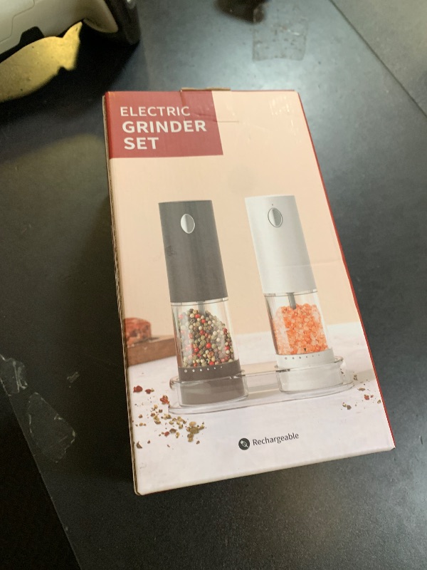Photo 1 of CIRCLE JOY Electric Salt and Pepper Grinder Set Rechargeable Salt and Pepper Mills with 6-Level External Adjustable Coarseness, White LED Light and Storage Base, Black