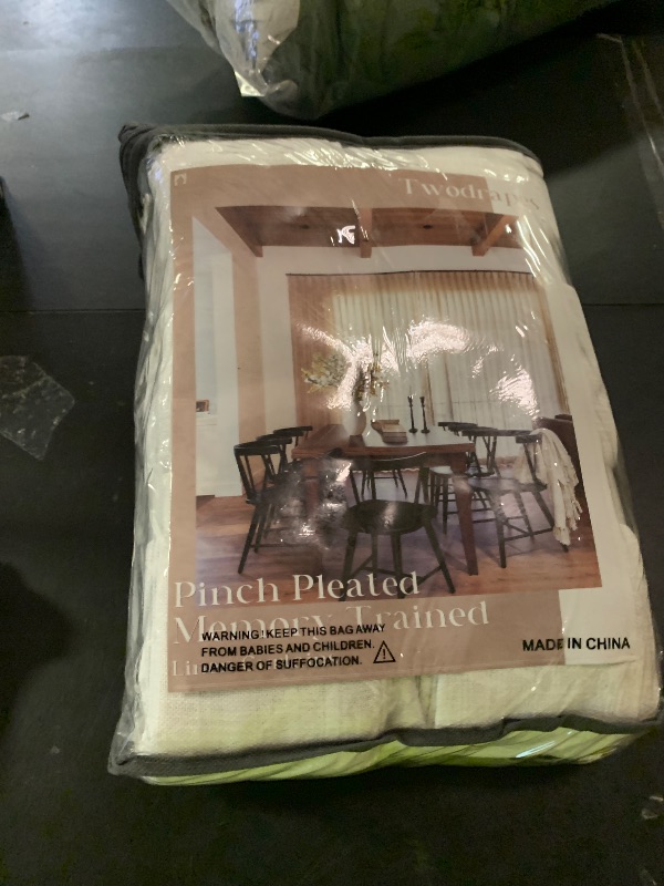 Photo 1 of Pinch Pleated Linen Curtains 96 Inches Long for Living Room Bedroom Light Filtering Boho Window Drape 96 inch 2 Panels with Hooks Rings 8ft Cream Beige White Sliding Glass Door Semi Sheer Curtain