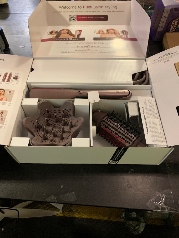 Photo 1 of Shark FlexFusion Hair Straightener & Powerful Dryer with Diffuser, Fusion Hair Brush, Ceramic Air Styler with Auto-Wrap Curlers, Ceramic Plates, Cosmic Blush HD642S
