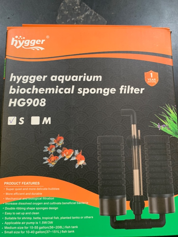 Photo 1 of hygger Aquarium Double Sponge Filter, Comes with 2 Spare Sponges (S)